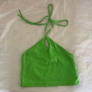 ZARA green cropped keyhole design shirt